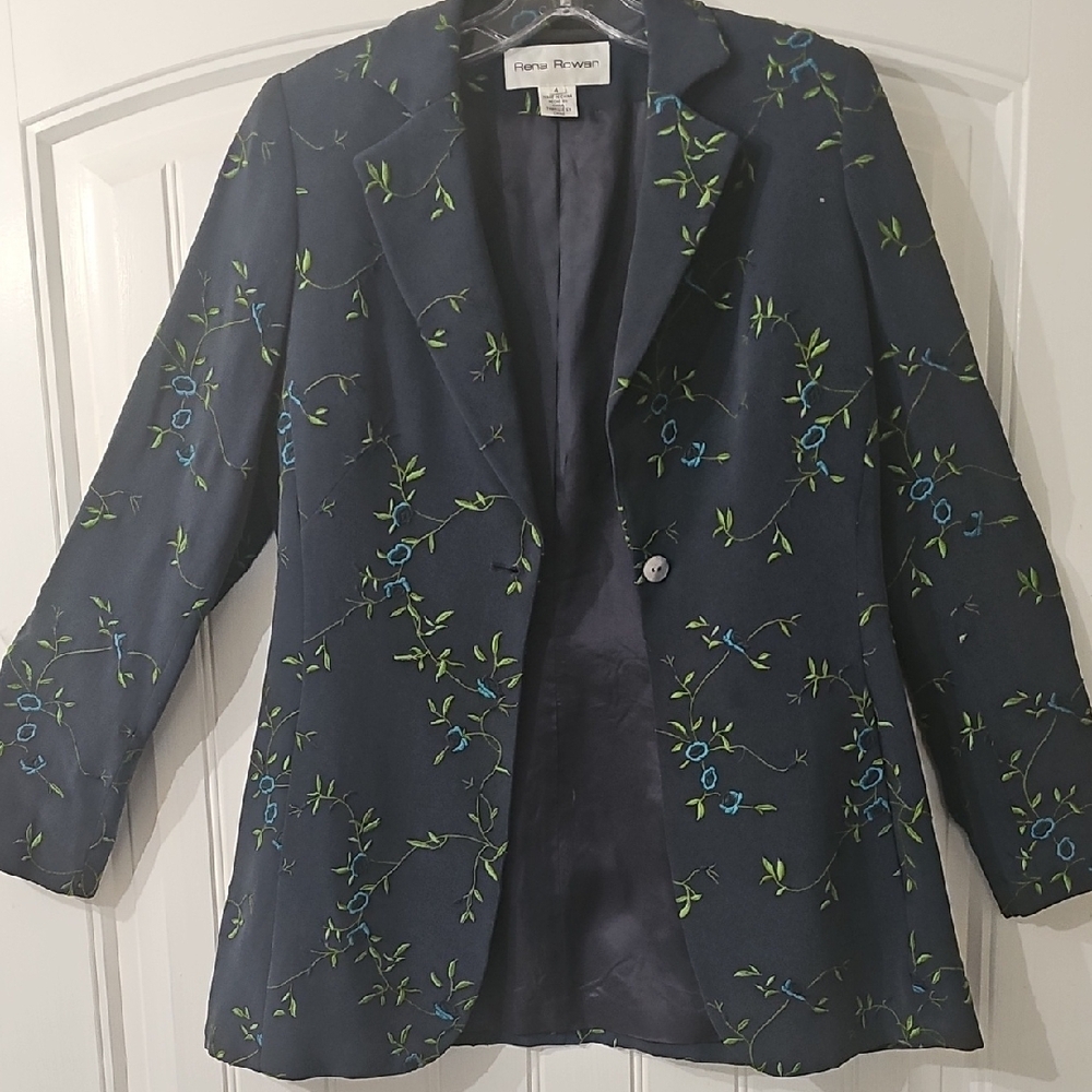 Rena Rowan Navy Floral Embroidered Blazer